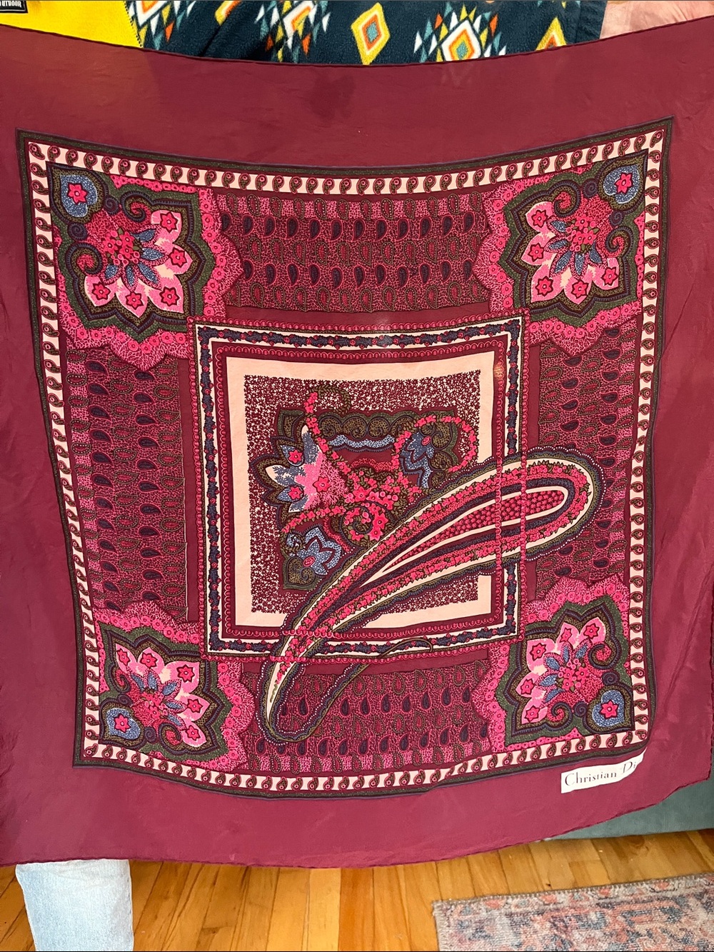 Dior Burgundy Pink Paisley Silk Scarf